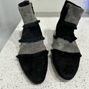 Venezia Black and Gray Suede Fringe Ankle Booties